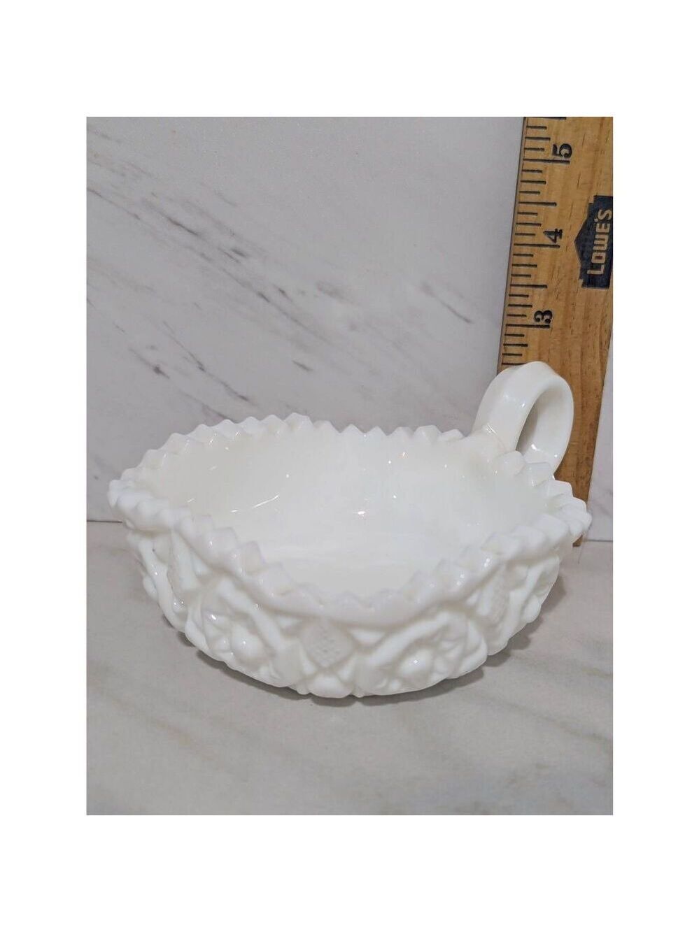 Fostoria Winburn White Milk Glass Square Nappy Deep Star Design Sawtooth Edge - Picture 7 of 8